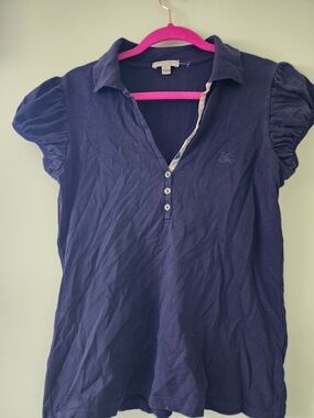 Burberry Navy Puff-Sleeve Polo Top